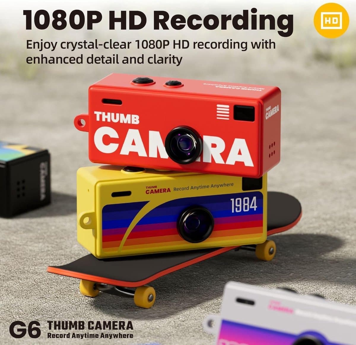 Cadeaus Retro Sleutelhanger Duimcamera Tasbedel Mini Duimcamera Sleutelhanger met 1080P HD Video-opname Rugzak CCD Digitale Camera - Geel + SD kaart thumbnail 2