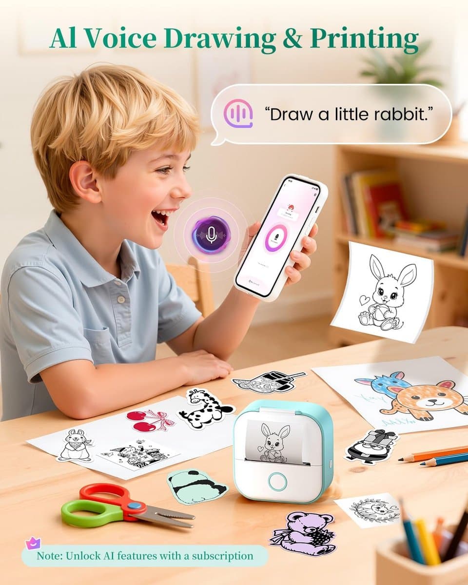 Mini Printer T02 - Smartphone Fotoprinter Bluetooth Thermische Printer - Draadloze Labelmaker & Stickerprinter - voor Cadeaus, Studienotities, Anatomische Diagrammen, Foto's - Zwart - 1 Set thumbnail 3