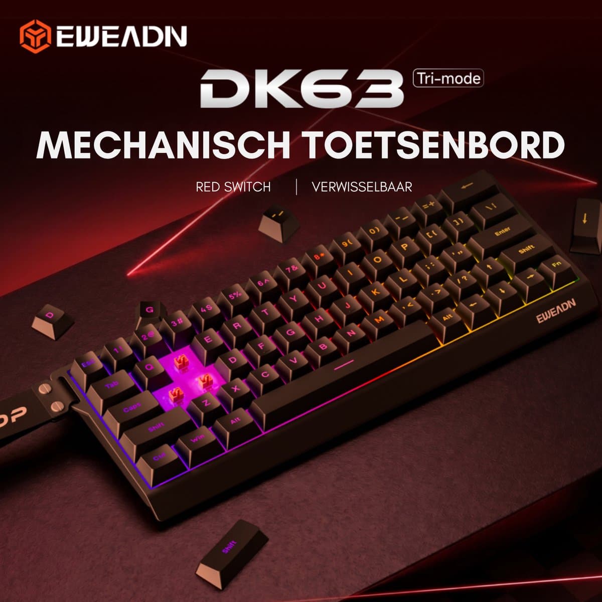 EWEADN DK63 60% Mechanisch Gaming Toetsenbord Draadloos thumbnail 5