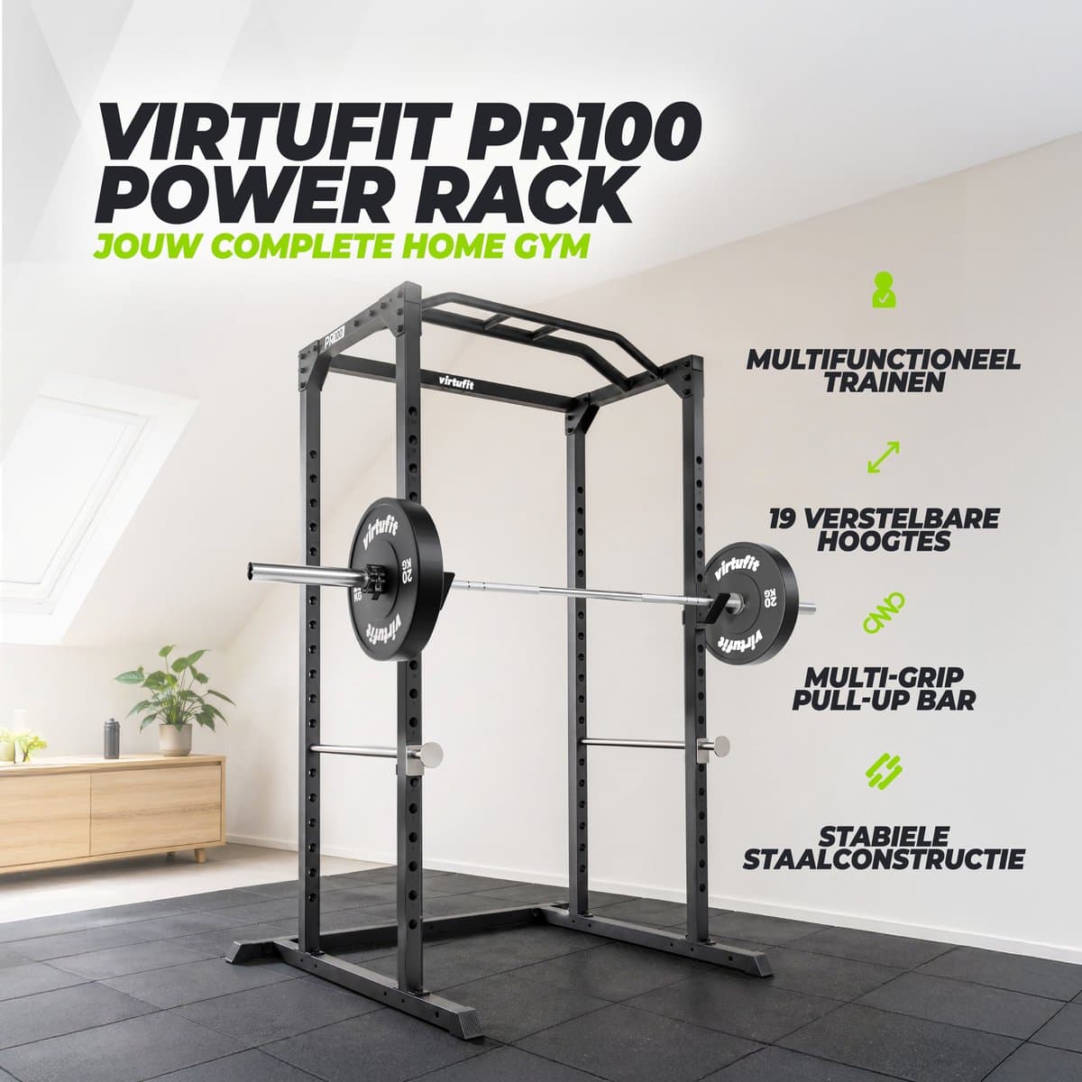 VirtuFit PR100 Power Rack met Lat Attachment - Squat Rack - Inclusief Pulley Station - Krachtstation thumbnail 5