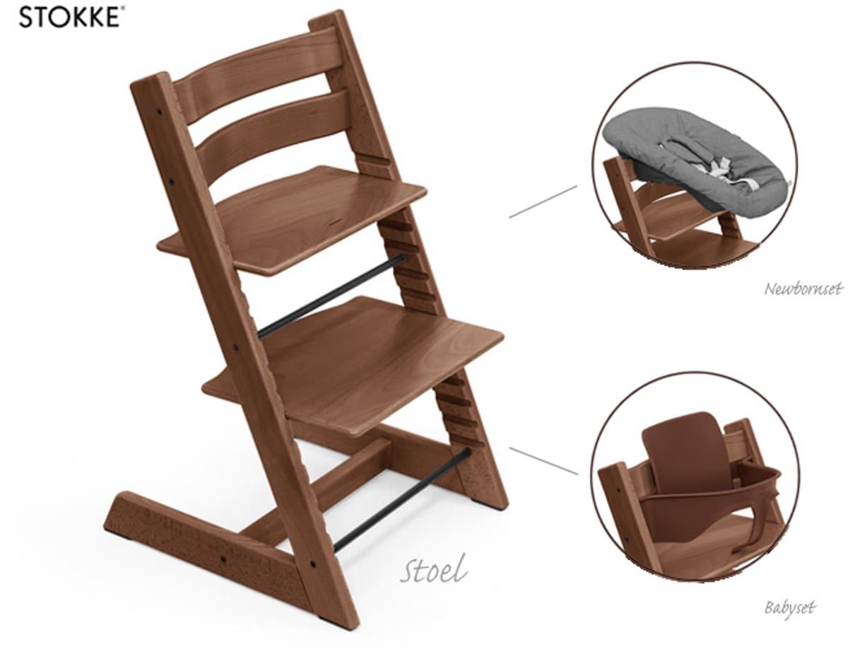 Stokke Tripp Trapp Kinderstoel - Warm Brown | Bundel met babyset en zwarte newbornset - afbeelding 1