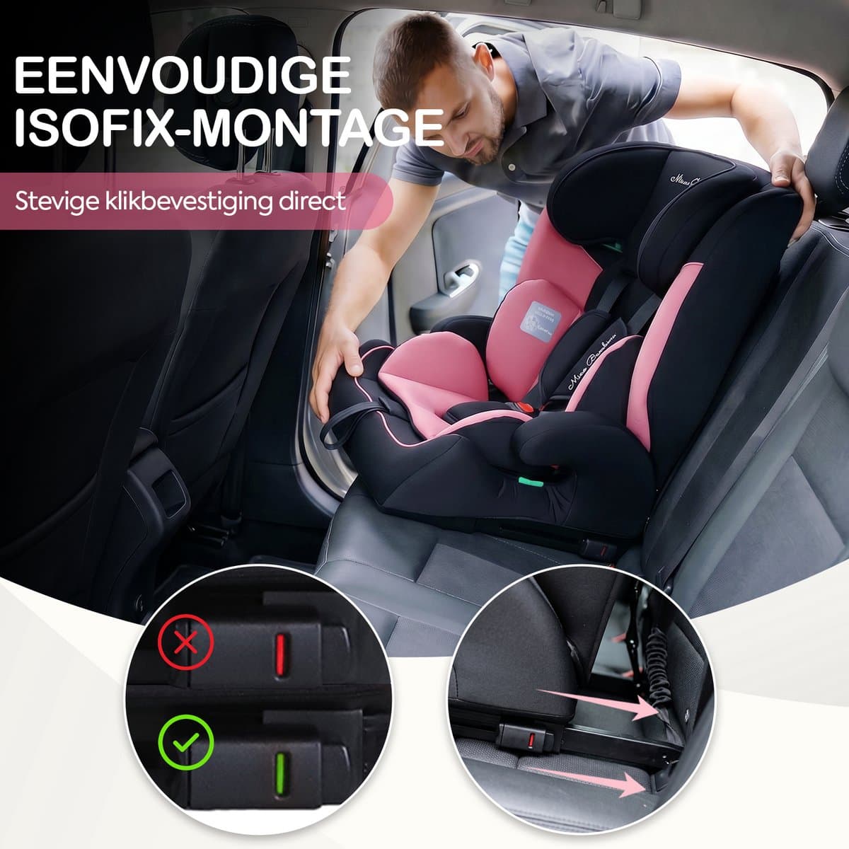 Mino Bambino i-Size Autostoel – Isofix - Groep 1/2/3 9-36 kg (76 tot 150 cm) - 15 maanden tot 12 jaar – Roze thumbnail 2