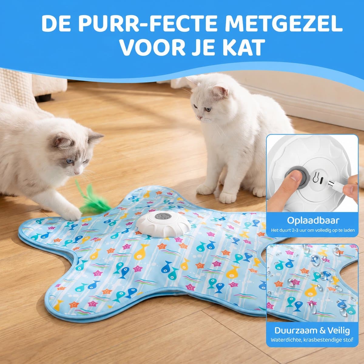 Interactief Kattenspeelgoed - Verstoppertje Katten Speelgoed - kattenspeeltjes - Katten speelgoed - Oplaadbaar met Sensor en 3 Verenstokjes thumbnail 5