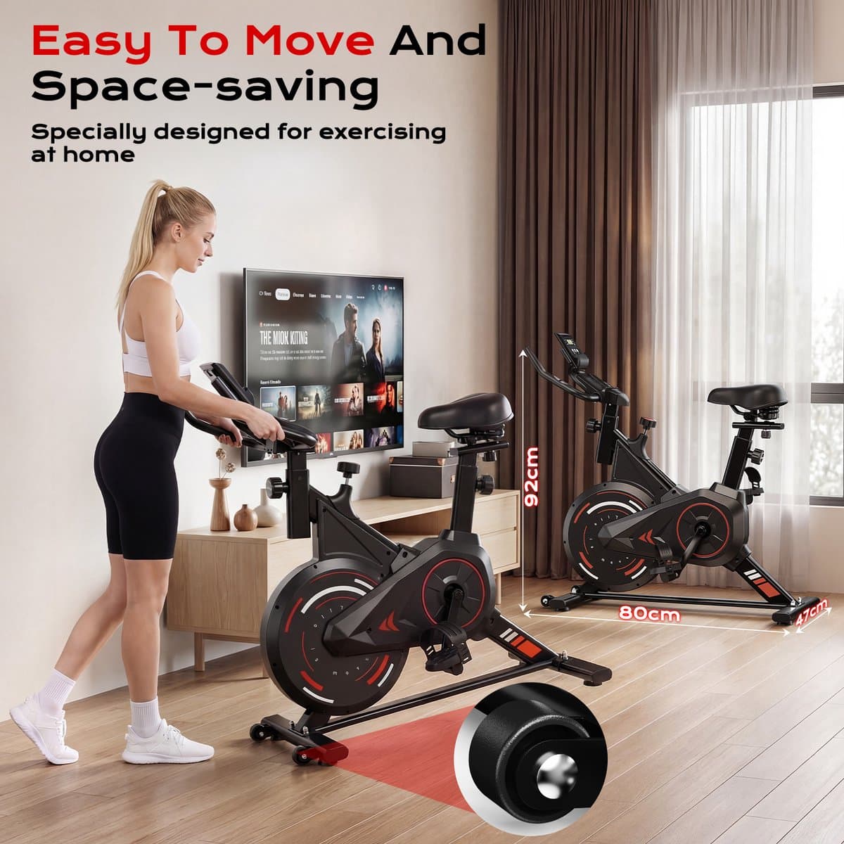BIGZZIA hometrainer met instelbare weerstand van 0-100%, stille hometrainer met LCD-scherm, fitnessfiets met tablethouder, indoorfiets voor cardiotraining, tot 120 kg thumbnail 4