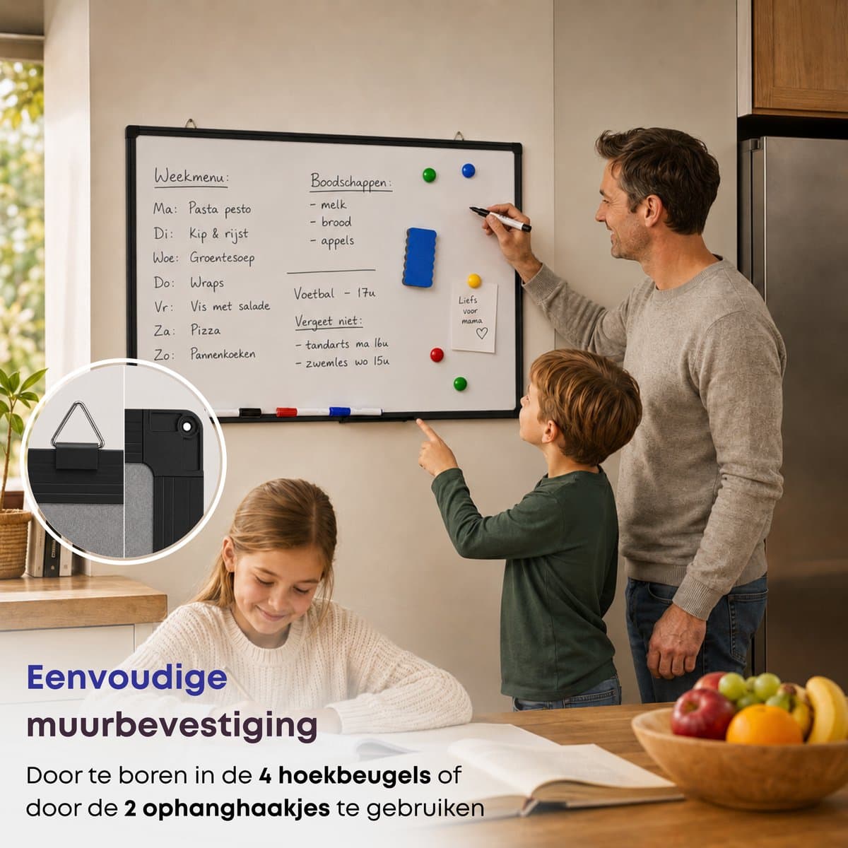 ACAZA Whiteboard - Magnetisch - 70 x 100 cm - Magneetbord - Weekplanner - Inclusief 8 Magneten, 4 Stiften, Wisser en Pennenbakje - Whiteboard Stiften - Weekplanner Whiteboard - Maandplanner - Magneten Whiteboard - Memobord thumbnail 7