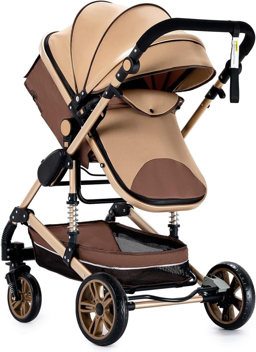 Luxe 3-in-1 Kinderwagen - Wandelwagen - Autostoeltje - Buggy - Inklapbaar - Khaki/Bruin - 0-36 Maanden thumbnail 6