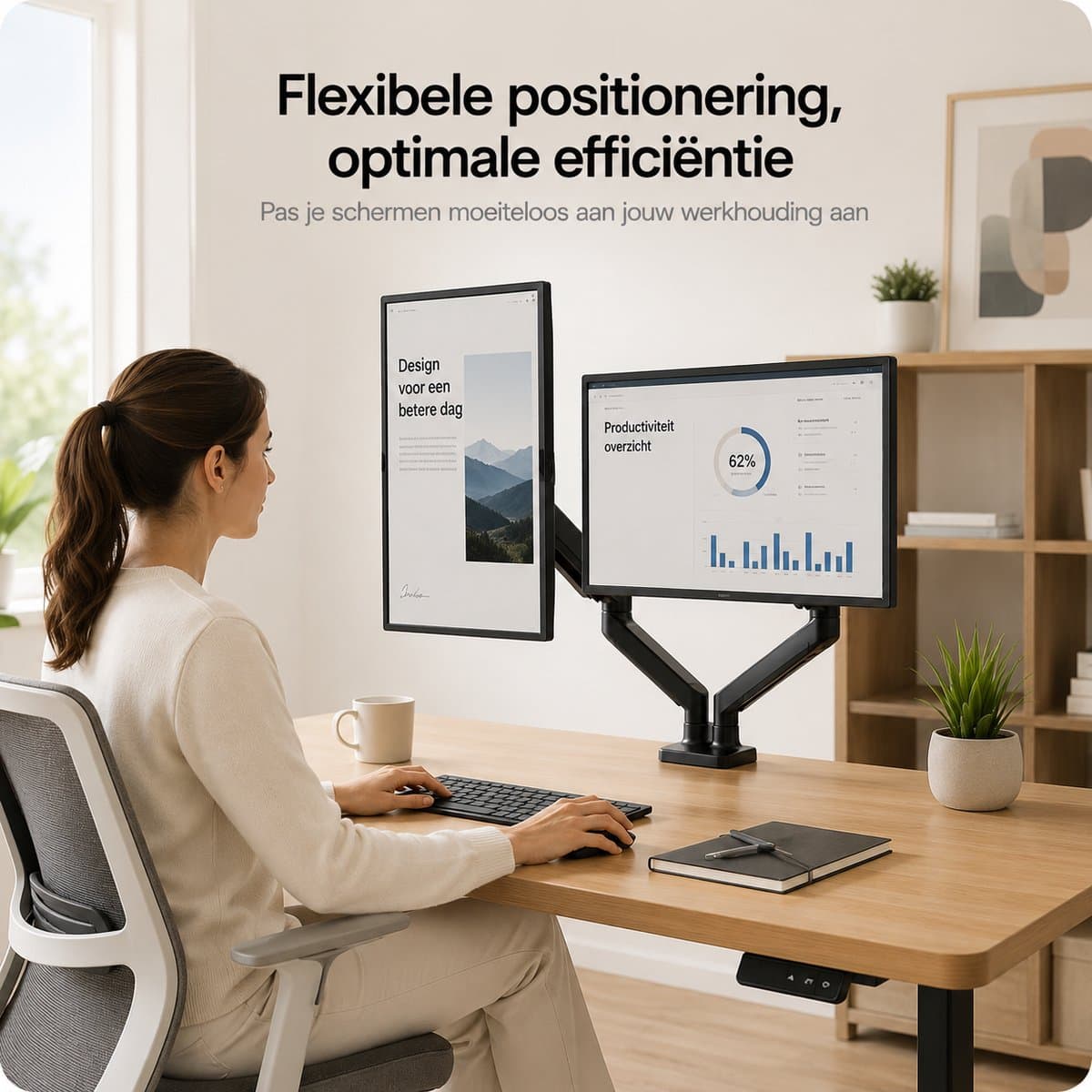 Sounix Dubbele Monitor arm - Monitor Beugel voor 13-32 Inch - Verstelbaar - Universeel - Zwart - S718 thumbnail 4
