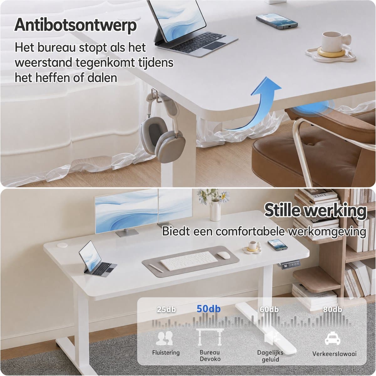 Devoko Elektrisch Zit-sta Bureau 180x80 cm – Stille Motor met Geheugenfunctie – 4 Knoppen Handbediening – Ruim Bureau – Wit thumbnail 6