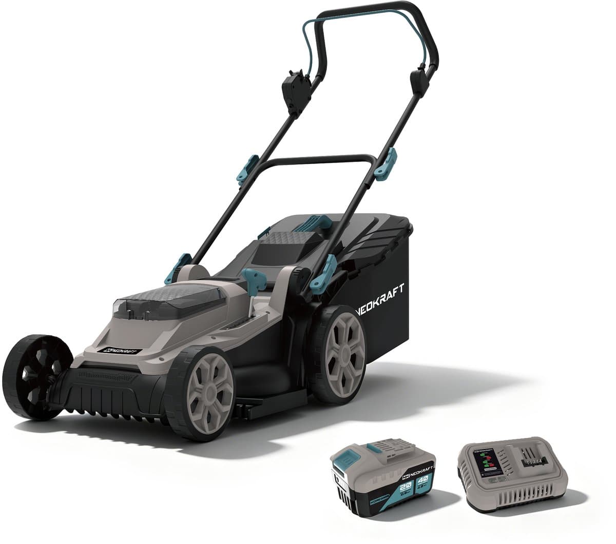 Neokraft - 40V Accu grasmaaier - 38cm maaibreedte - 6 instelbare maaihoogtes - Incl 40L opvangzak - Incl. 40V 4,0Ah accu & lader