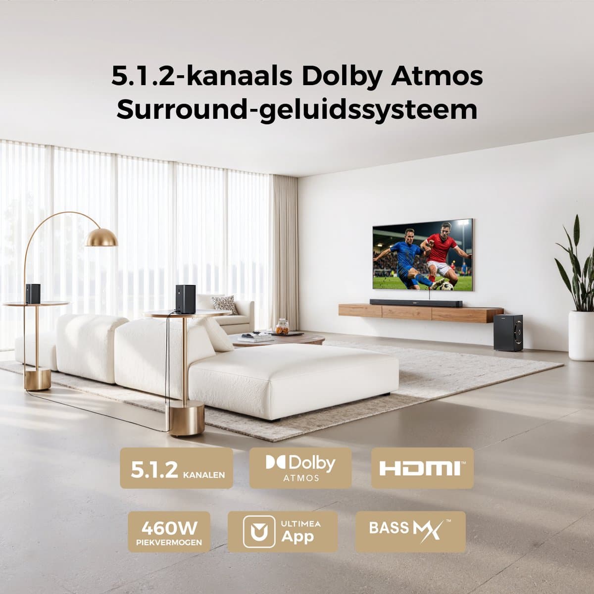 ULTIMEA 5.1.2 Soundbar met Dolby Atmos, 6,5" Subwoofer, App-bediening, Soundbar voor tv, Skywave F40 Boom thumbnail 2