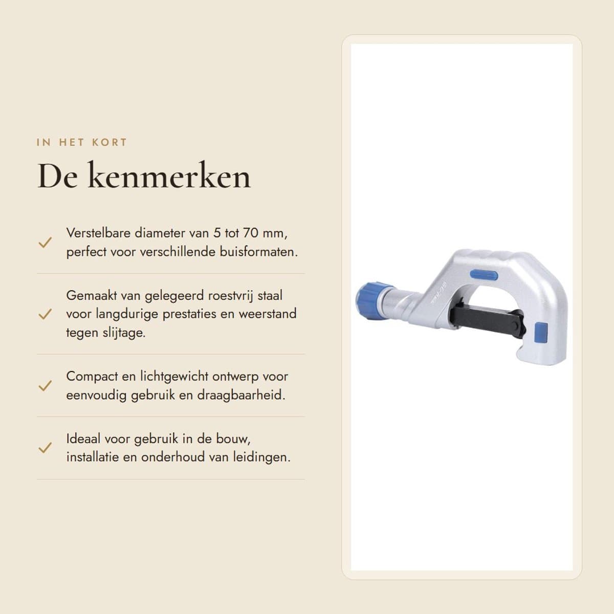Dailygoods- Pijpsnijder RVS - Pijpsnijder voor koperen/aluminium/roestvrijstalen buizen - Diameter snijbuis 5-70 mm - Lichtgewicht 1050 g - Nauwkeurig snijden met schone incisie - Buizensnijder thumbnail 2