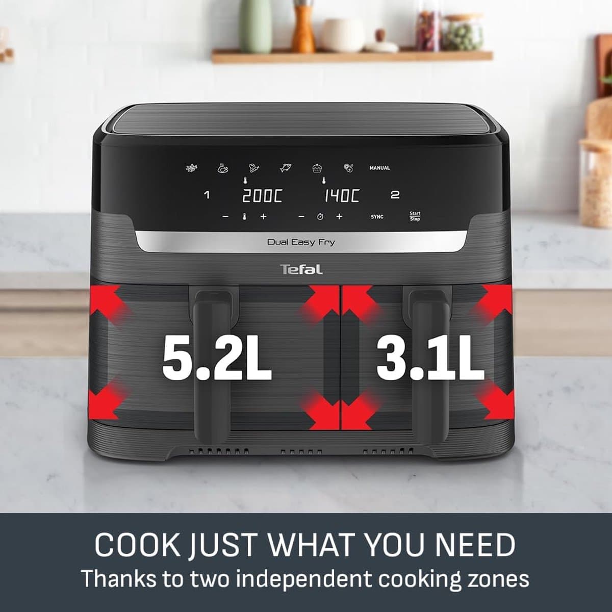 Tefal Easy Fry Double Zone Digital Air Fryer, 2 Drawers, 8.3 L, 8-in-1, Air Frying, Extra Crunchy, Roasting, Baking, Warming, Dehydrating, 6 Servings, Non-Stick Coating, Baskets Suitable for thumbnail 7