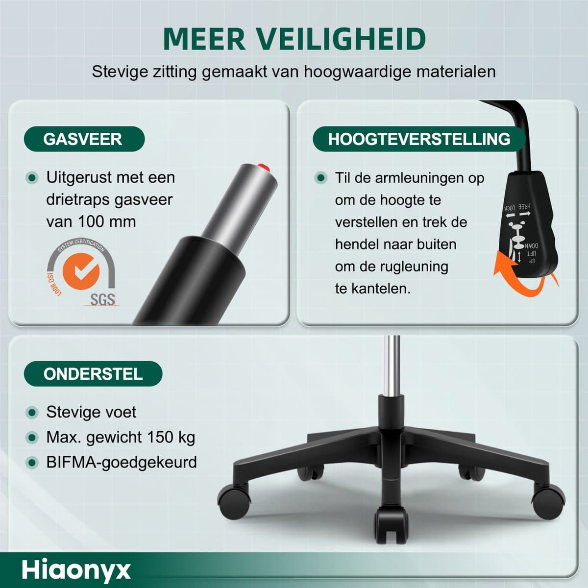 Hiaonyx Ergonomische Bureaustoel met Opklapbare Armleuningen thumbnail 4