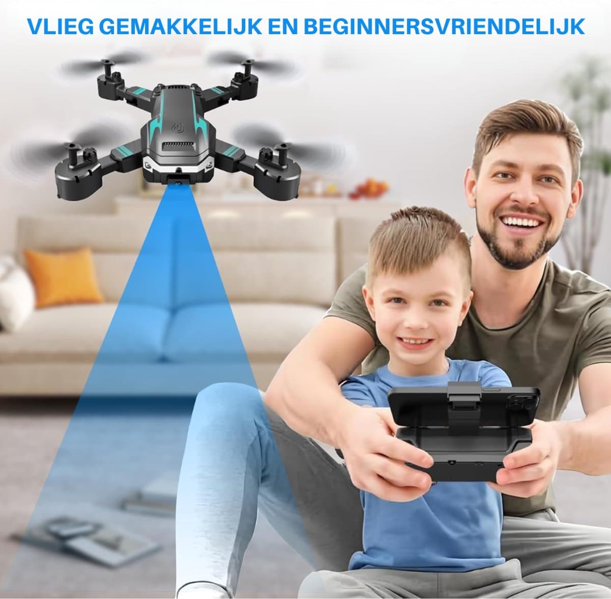 SNJY® Drone met Camera - Drone voor Volwassenen - Drones voor Kinderen - 4K Camera - 3D-Flips - Zwart/Blauw thumbnail 2