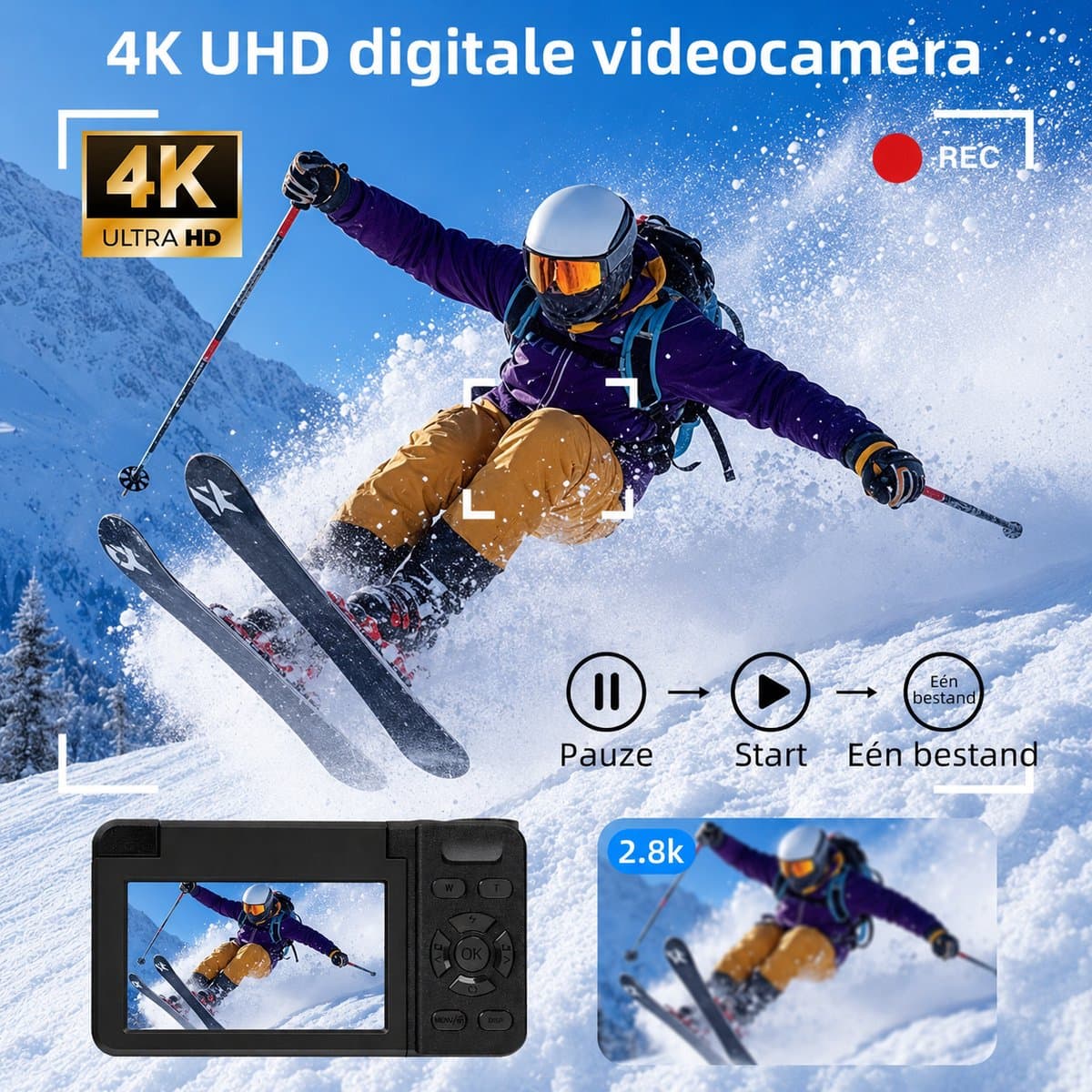 4K 64MP Digitale Camera - Beauty Licht - Fotocamera - Compact Camera - Vlog Camera - Fototoestel - 180° Flip Scherm - Autofocus - 18X Zoom - Vlog Camera met 32GB Kaart thumbnail 8