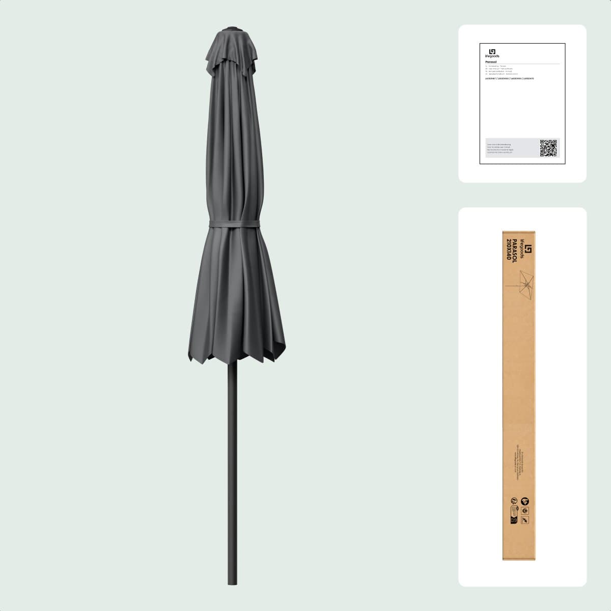 LifeGoods Parasol - Tuin - 205x136cm - 30° Kantelbaar - Waterdicht - UPF50+ - Donkergrijs thumbnail 7