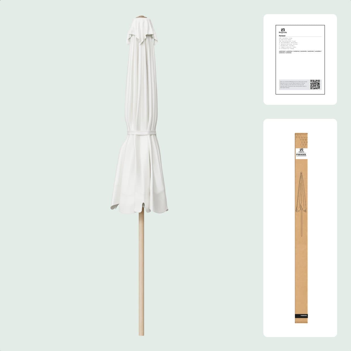 LifeGoods Parasol - Tuin - Balkonparasol - 200x125cm - 30° Kantelbaar - Waterdicht - UPF50+ - Houtlook - Crème thumbnail 7
