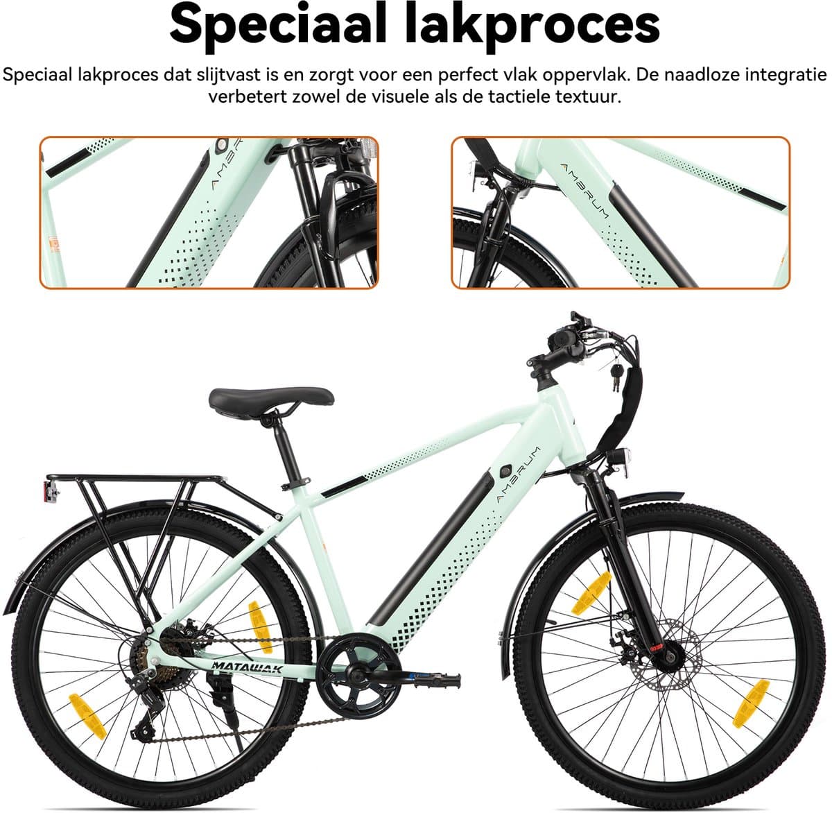 HILAND Matawak elektrische stadsfiets - 26 inch - 250W motor - 60km actieradius - 36V 10.4Ah accu - Shimano 7-versnellingen - Unisex -Mintgroen thumbnail 5