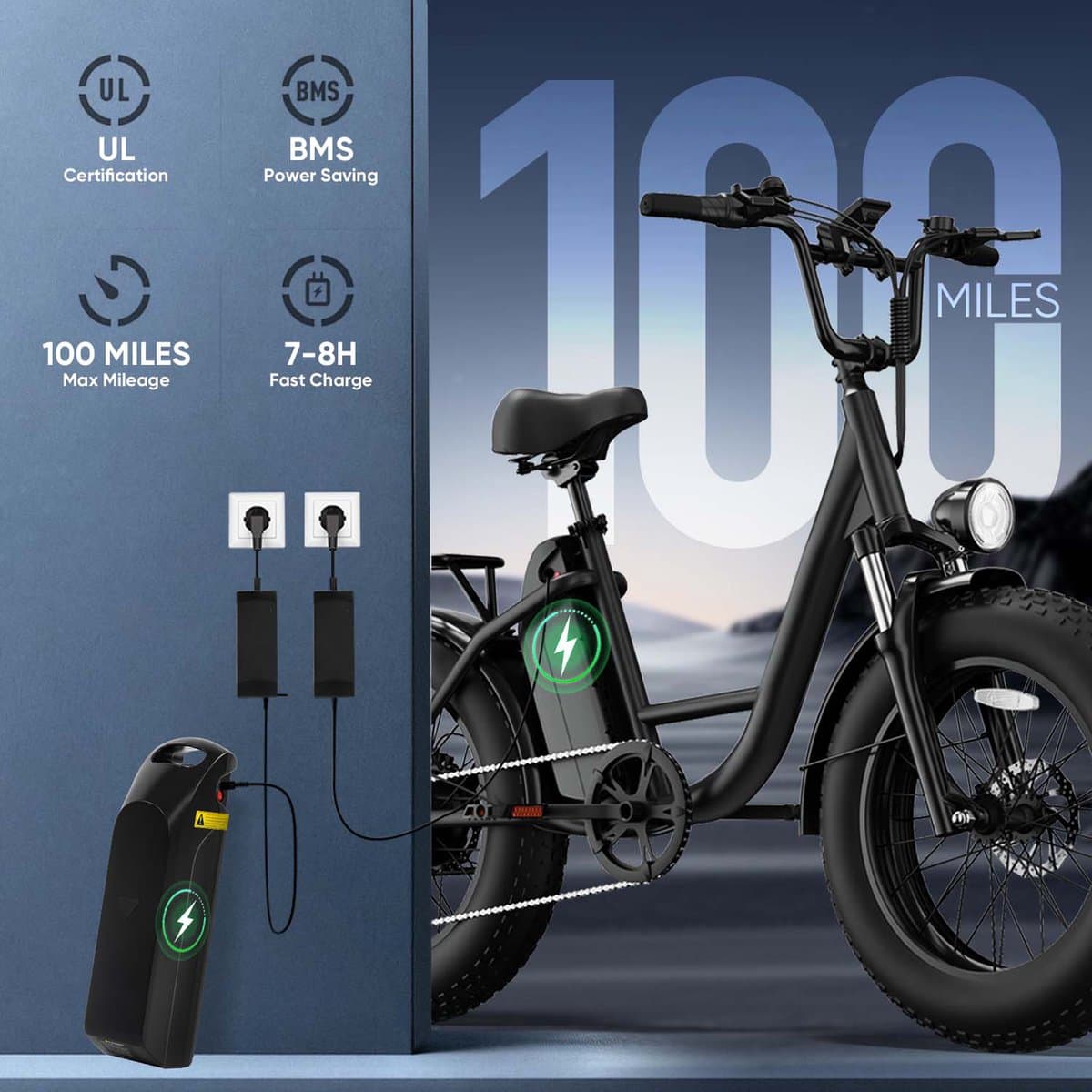 Qekud E20 PRO E-Bike - 20 inch Fatbike - Elektrische Fiets - 250W motor - 48V 15.6Ah Accu - 7 versnellingen- 50-75km actieradius thumbnail 3