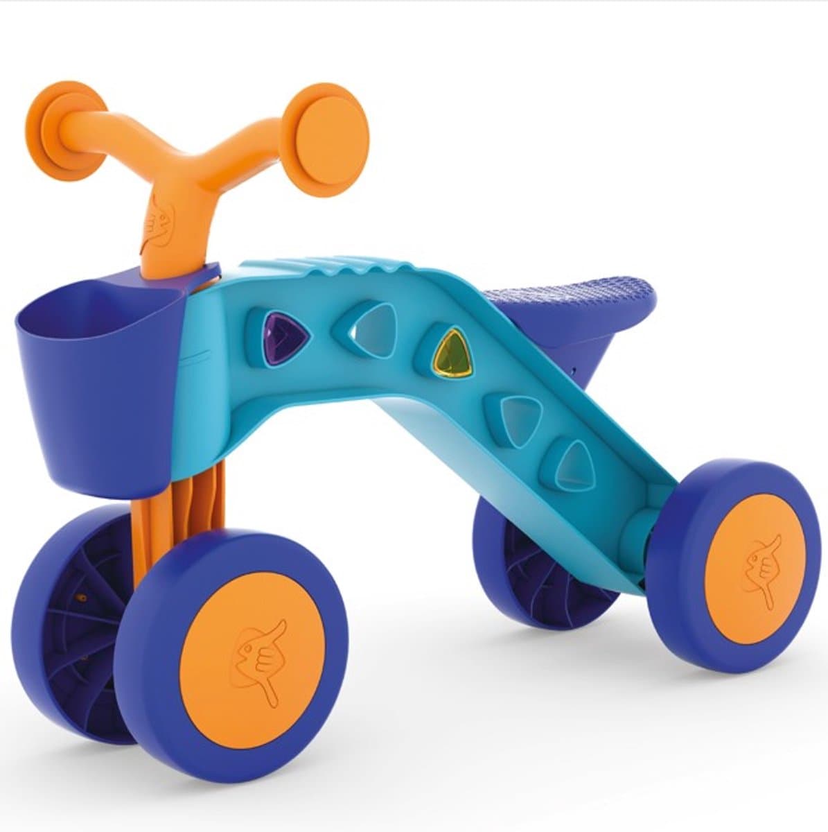 Chillafish Loopfiets 1 jaar voor jongens en meisjes met speelblokken - Loopwagen voor peuters tot 3 jaar met mandje - Blauw - Lichtgewicht - Stille anti slip banden voor binnen en buiten - Stabiele vierwieler - Model Itsibitsi
