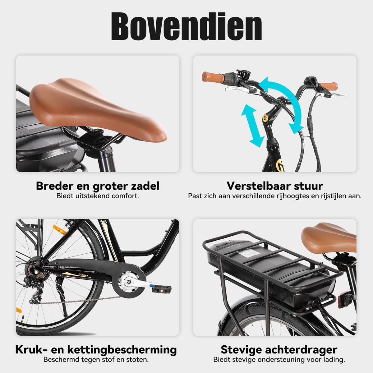 HILAND Montura Elektrische Stadsfiets 28 inch - E-bike Commuter Unisex - 250W Motor - 36V 10.4Ah Accu - 7 Versnellingen - Aluminium Frame thumbnail 4