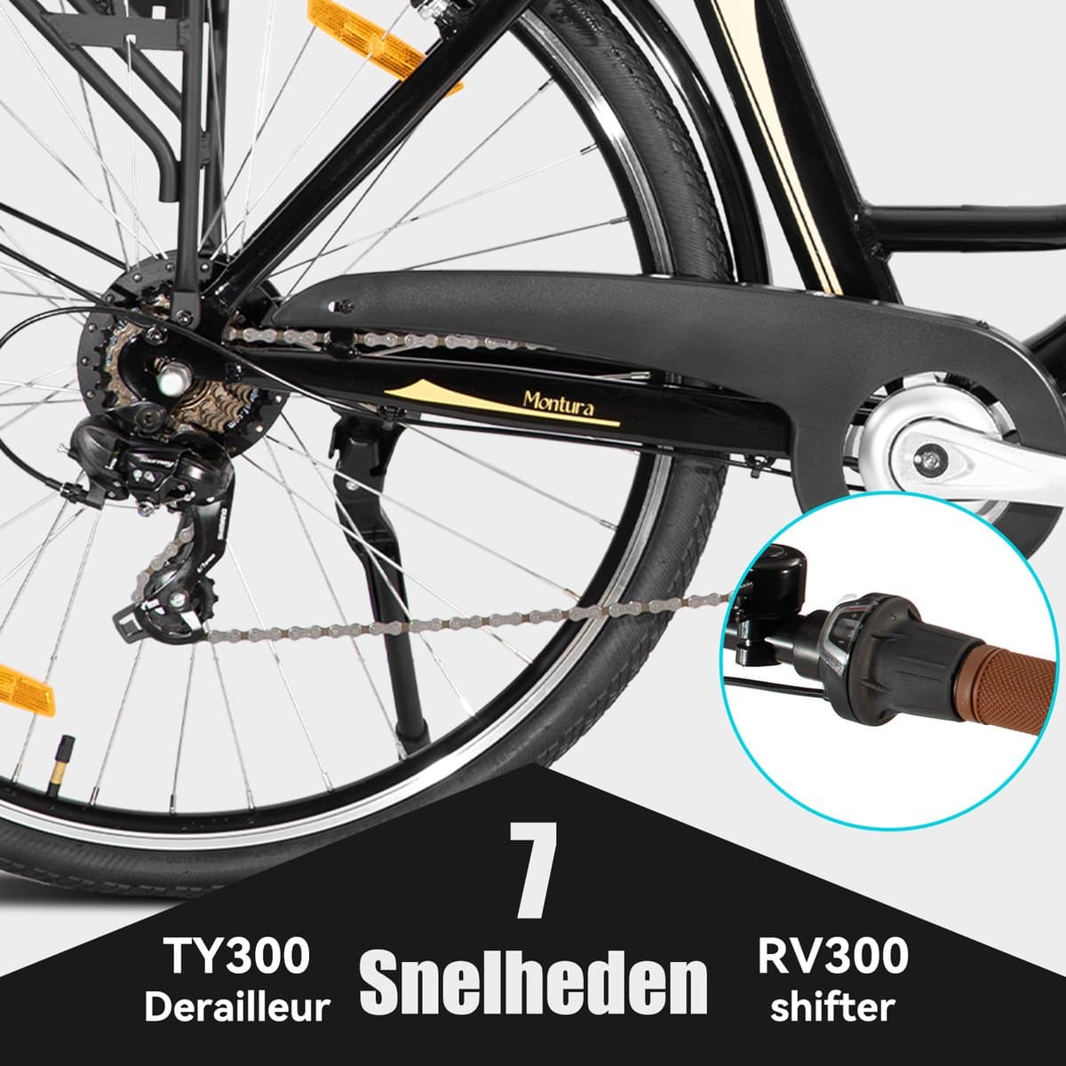 HILAND Montura Elektrische Stadsfiets 28 inch - E-bike Commuter Unisex - 250W Motor - 36V 10.4Ah Accu - 7 Versnellingen - Aluminium Frame thumbnail 7