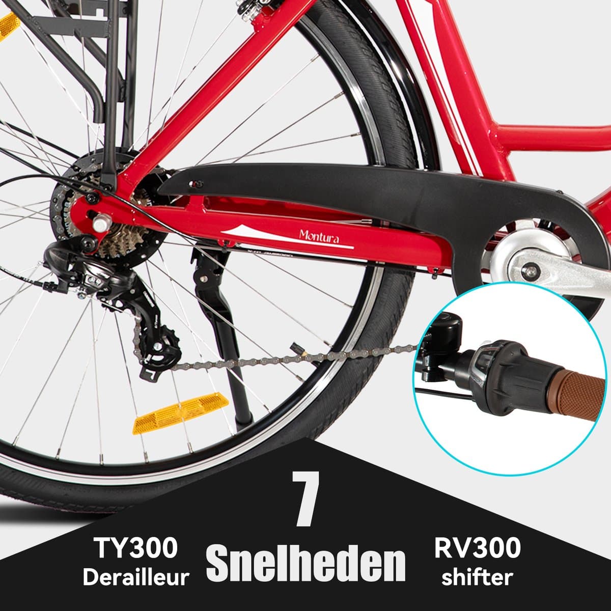 HILAND Montura Elektrische Stadsfiets 28 inch - E-bike Commuter Unisex - 250W Motor - 36V 10.4Ah Accu - 7 Versnellingen - Aluminium Frame thumbnail 8