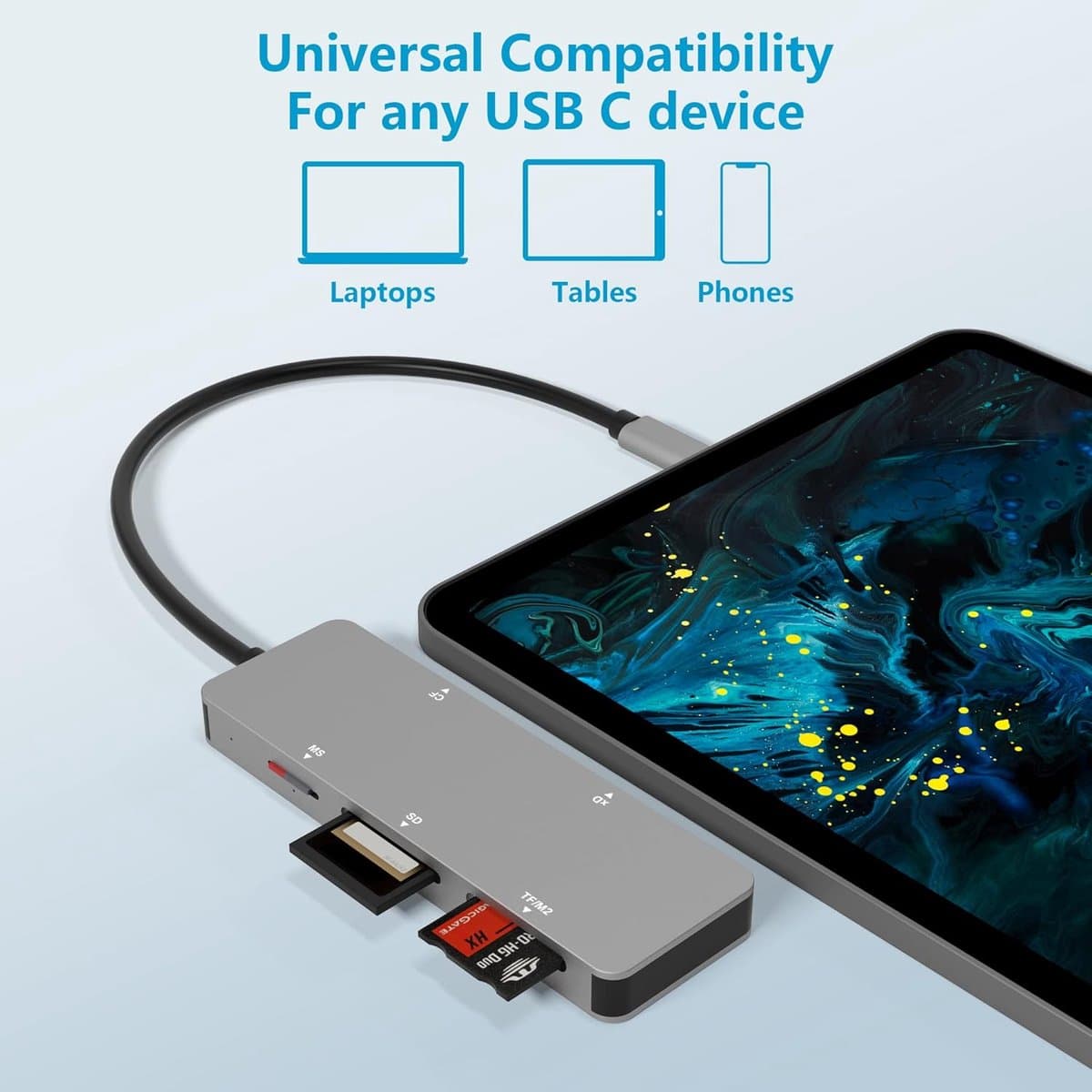 Kaartlezer - Geheugenkaartlezer - Snelle Data Overdracht - 5-in-1 Slot Ontwerp - USB 3.0 - Aluminium thumbnail 6