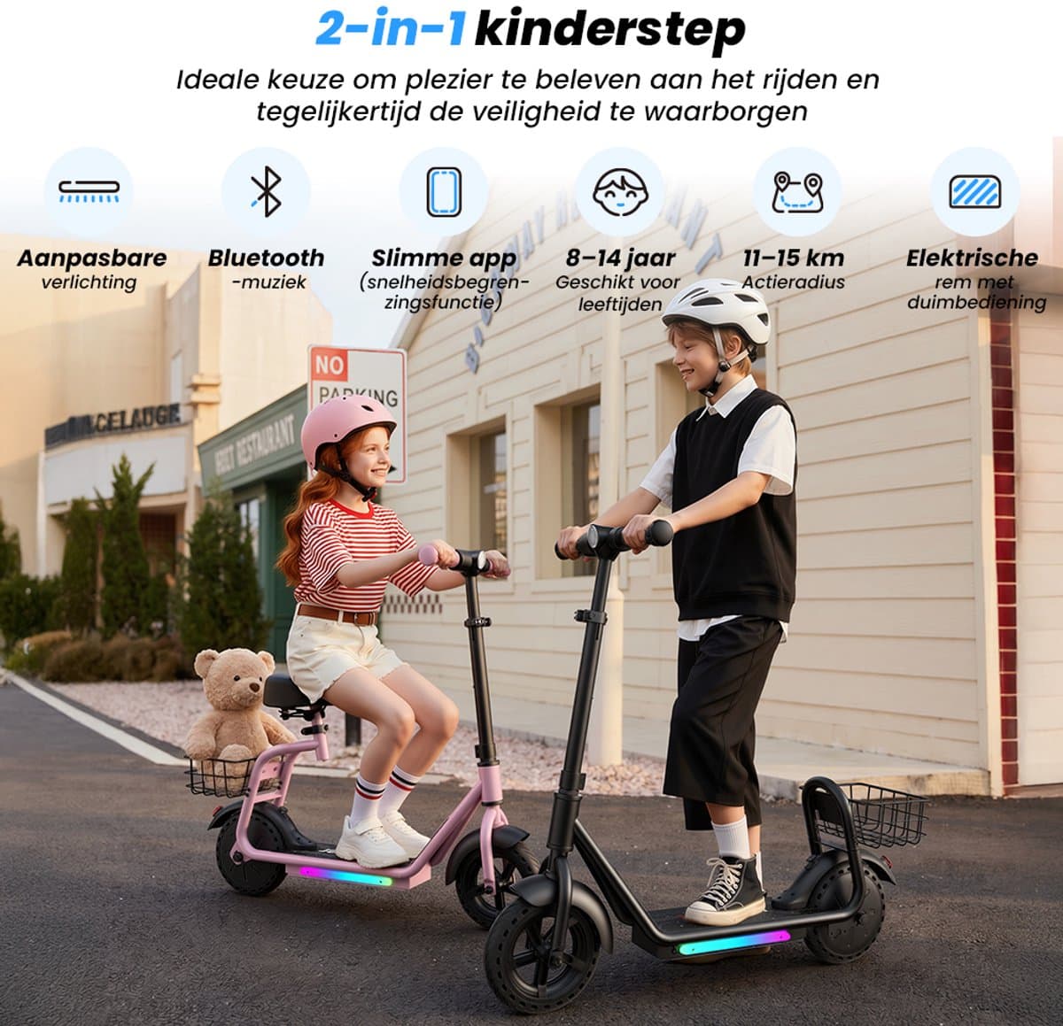 iScooter iK7 Elektrische Step Kinderen - 2‑in‑1 - 8 tot 14 jaar - App - Bluetooth muziek - RGB verlichting - 250W - 10/15/20 km/u - Bereik 15 km - 8,5" Wielen - Zwart thumbnail 2