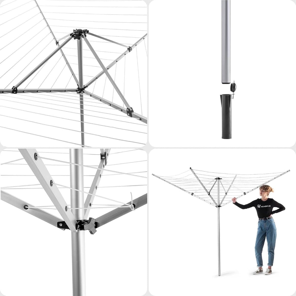 Droogmolen Tuin - Wasrek Buiten - Kleding Drogen - Hoogte Verstelbaar - 50 Meter Lijn - Zilver thumbnail 4