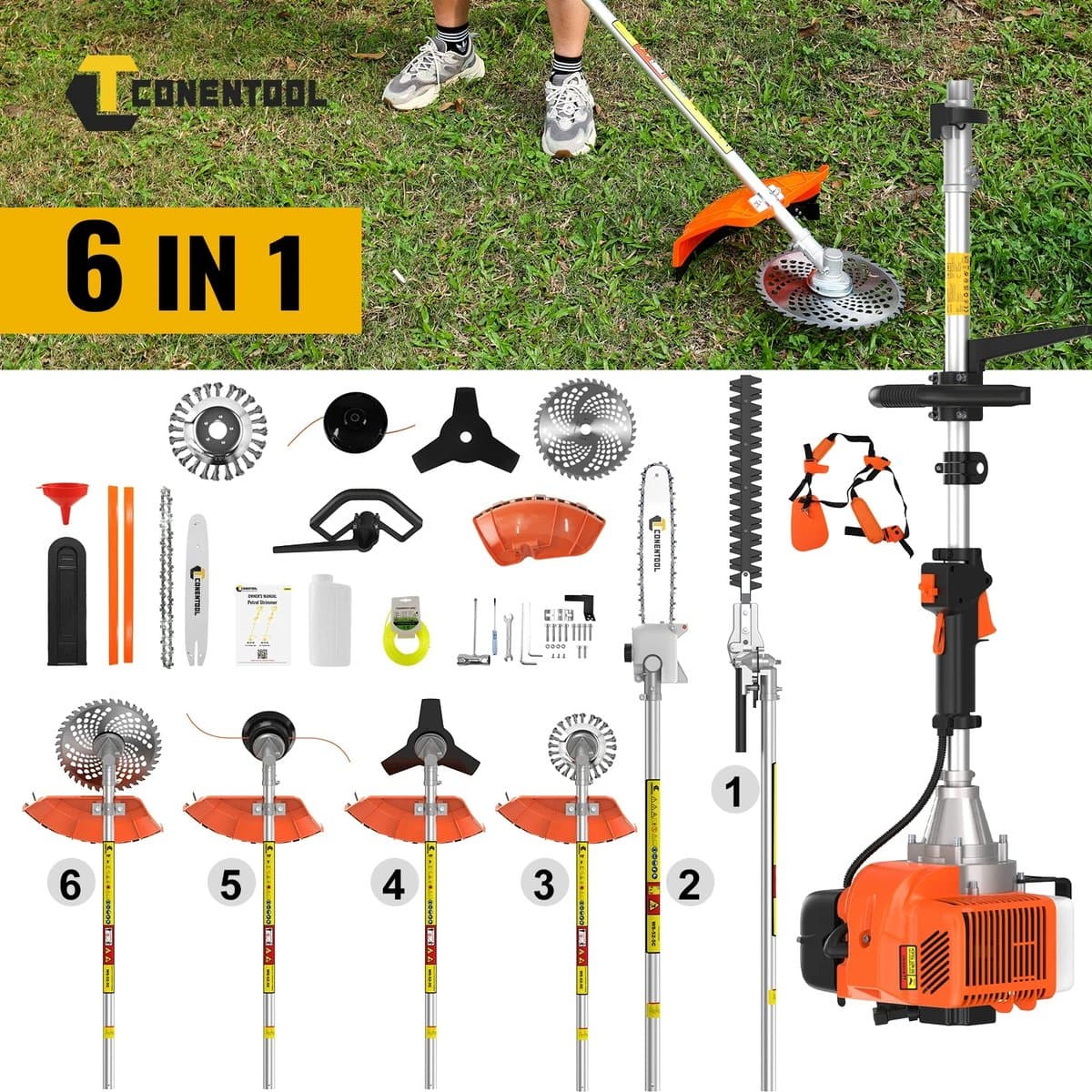 Innovastore Grasmaaier - Handgrasmaaier - Benzine Grasmaaier - Bosmaaier - Heggenschaar - Kettingzaagmaaier - 6-in-1 benzinetrimmer - thumbnail 3