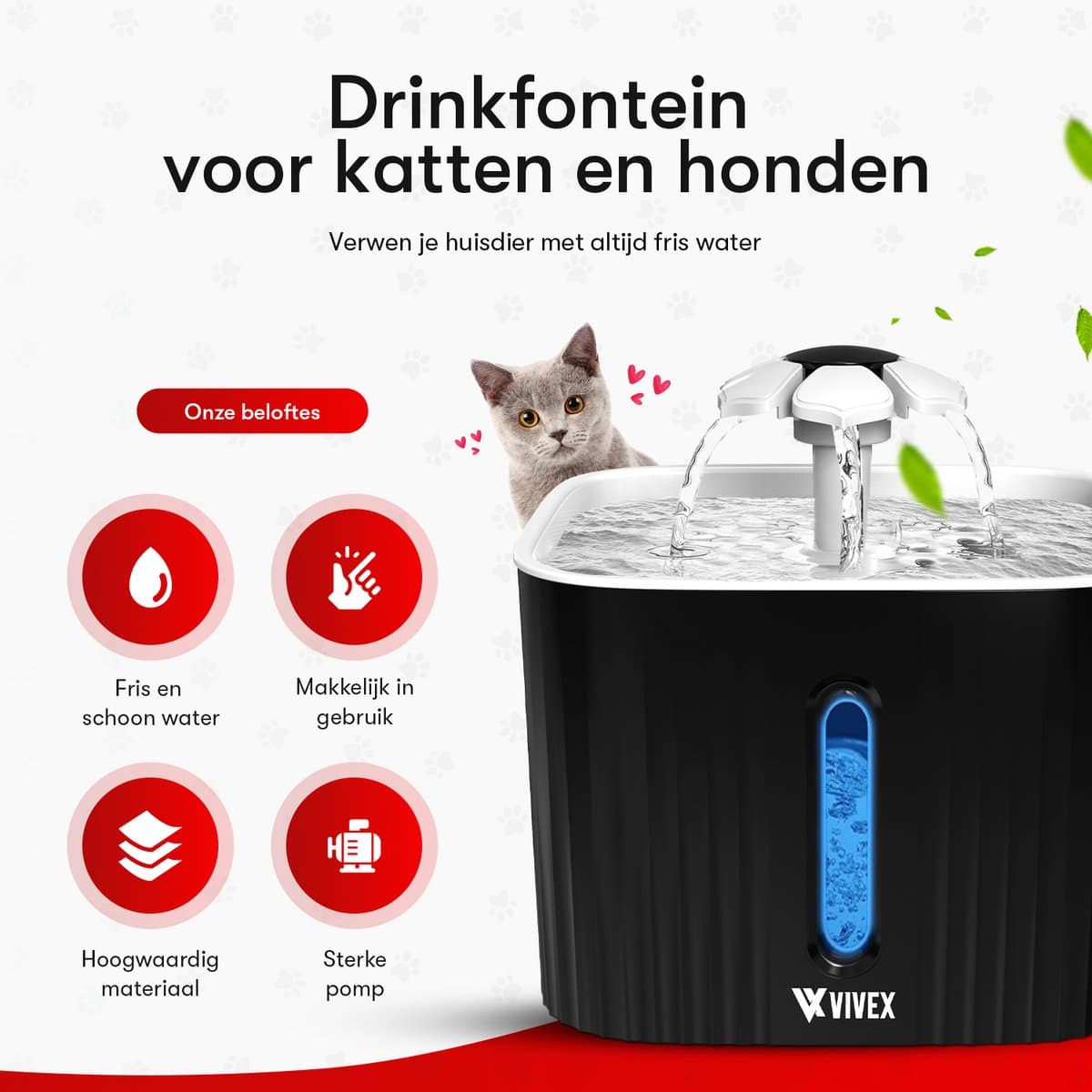 Vivex® Drinkfontein - Waterfontein voor Katten en Honden - Incl. 6 Filters en cleaning tool - Muisstil thumbnail 2