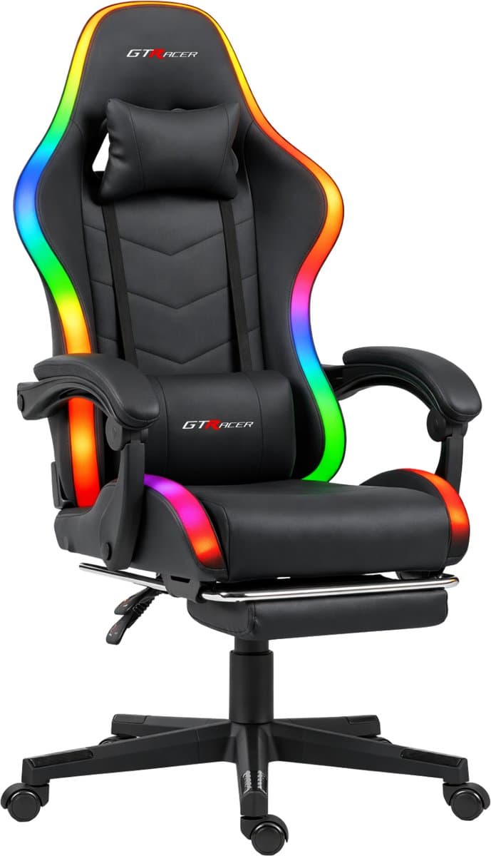 GTRacer RGB - Game Stoel - Met RGB Verlichting - Gaming Stoel - Ergonomische Bureaustoel - Gamestoel - Verstelbaar - Gaming Chair - Zwart - afbeelding 1