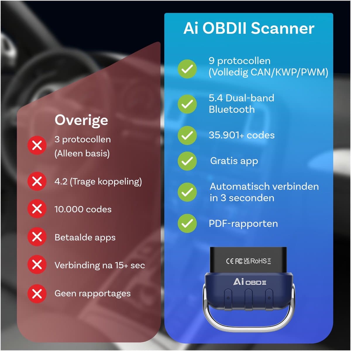 MMOBIEL AI OBD2 Scanner Bluetooth 5.4 - diagnostische tool voor alle auto's thumbnail 3