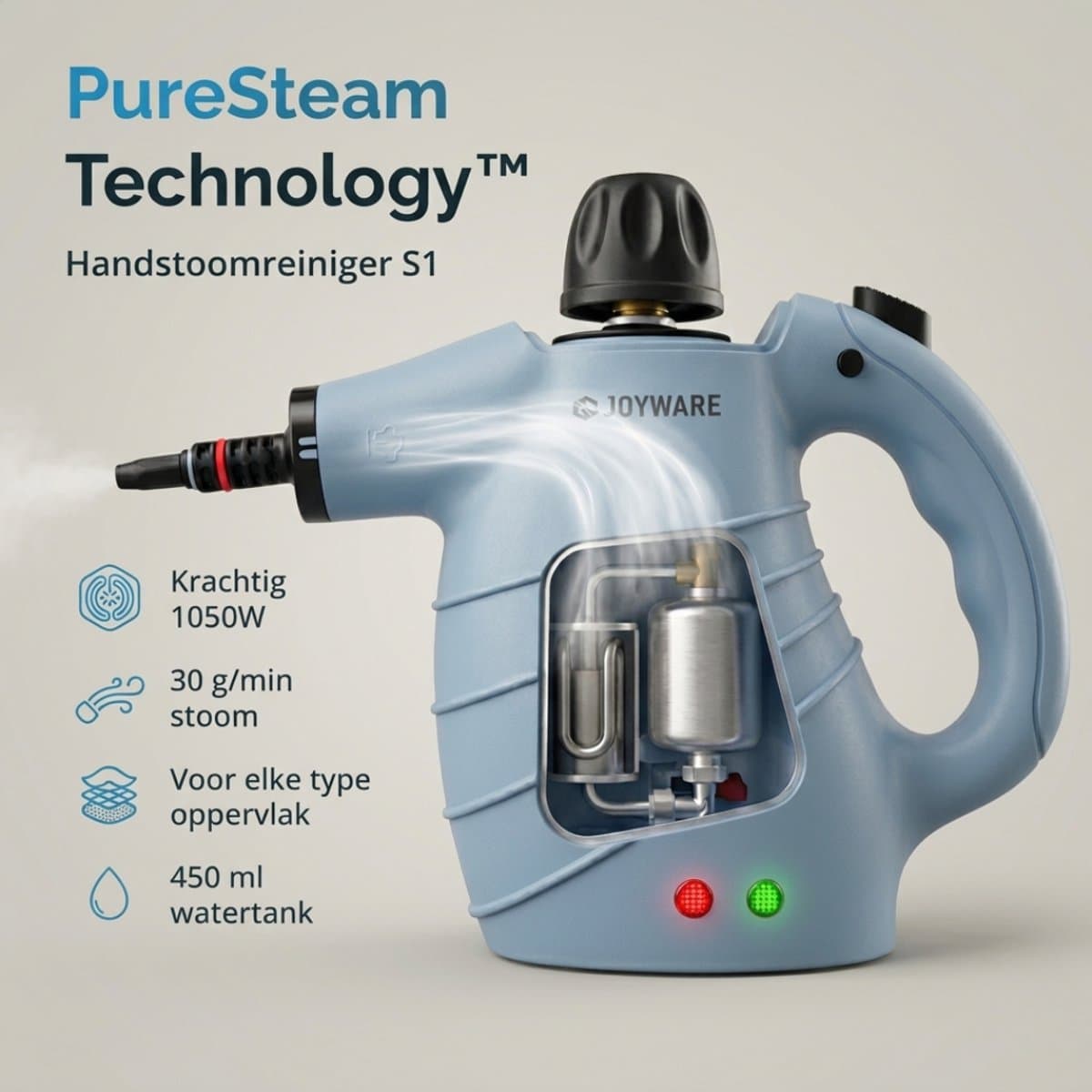 Joyware® 13-in-1 Stoomreiniger S1 – Krachtige Handstoomreiniger – Tapijtreiniger & Vlekkenreiniger voor Bank, Badkamer & Bekleding – Steam Cleaner – 1050W – 450ML thumbnail 2