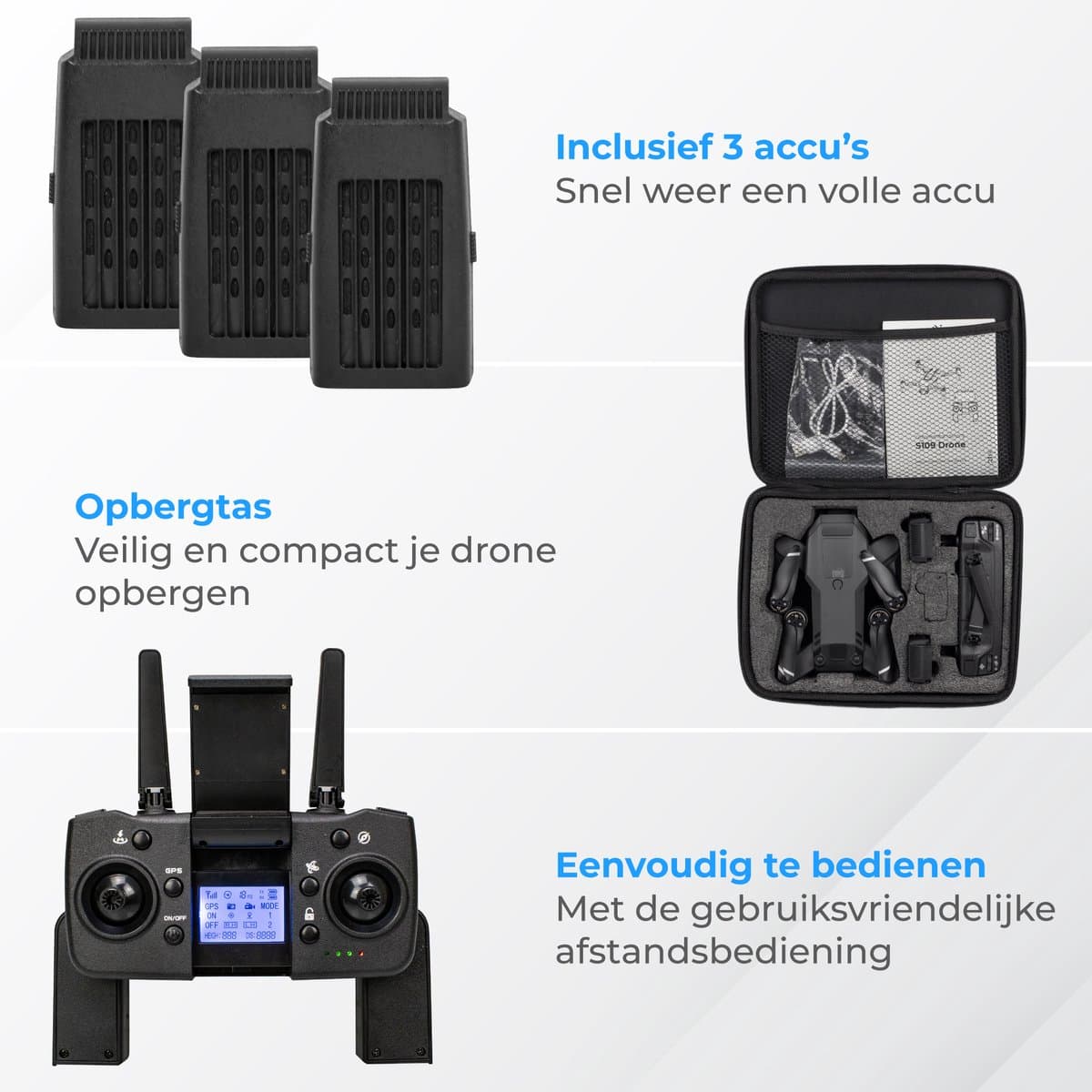 Nuvance - Drone met Camera en GPS - 1080p Mini Camera - voor Buiten en Binnen - inclusief Opbergtas en 3 Accu's - Mini Drone - Drone voor Kinderen en Volwassenen - Drones thumbnail 8