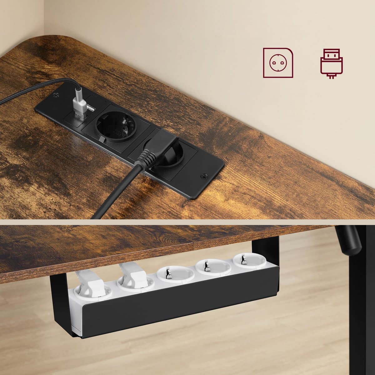 VASAGLE - Elektrisch Zit Sta Bureau - L-vormige Hoektafel - 2 Stopcontacten en 2 USB-A-poorten thumbnail 5