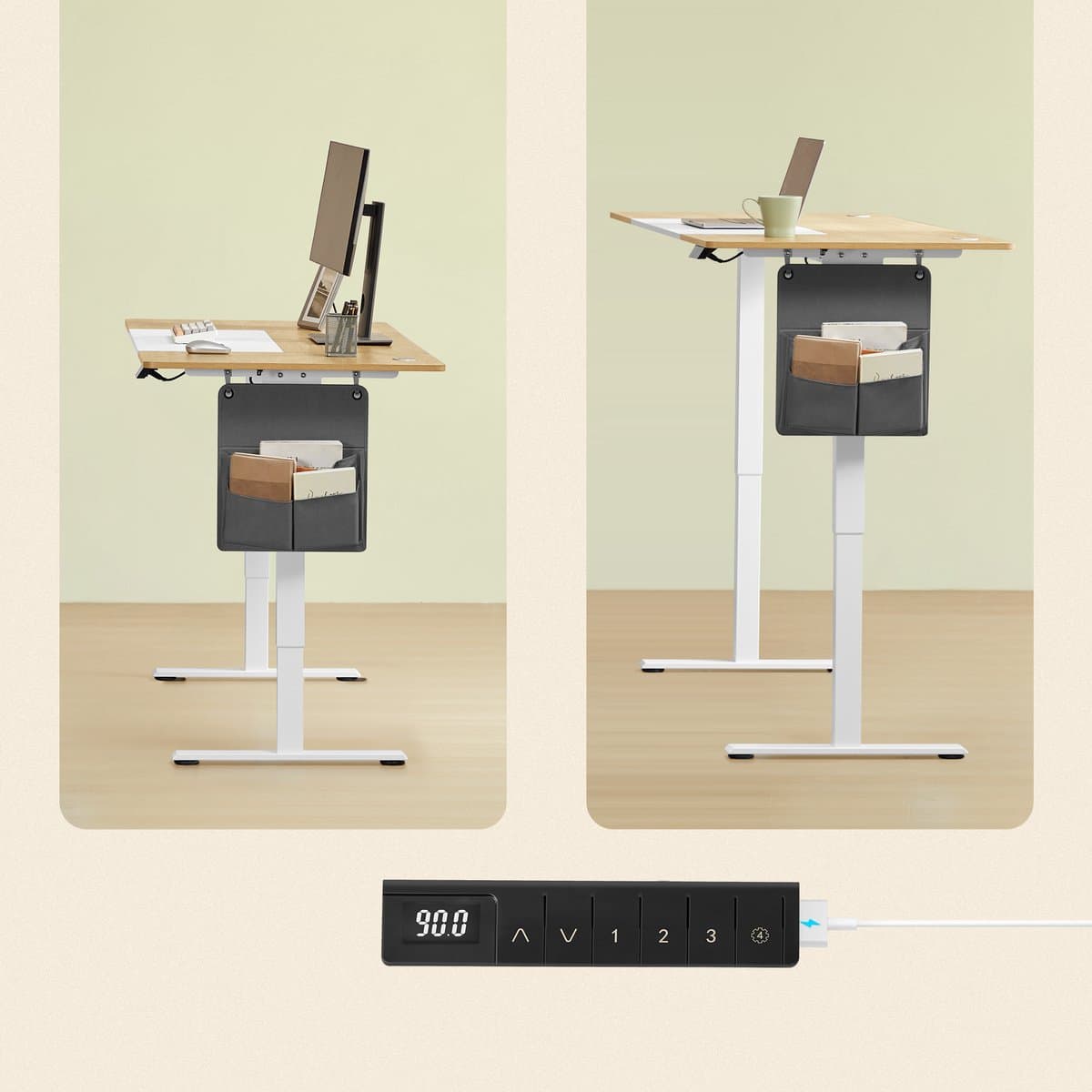 SONGMICS - Zit Sta Bureau - Elektrisch - Traploos in Hoogte Verstelbaar - Met Memoryfunctie en USB-C thumbnail 7