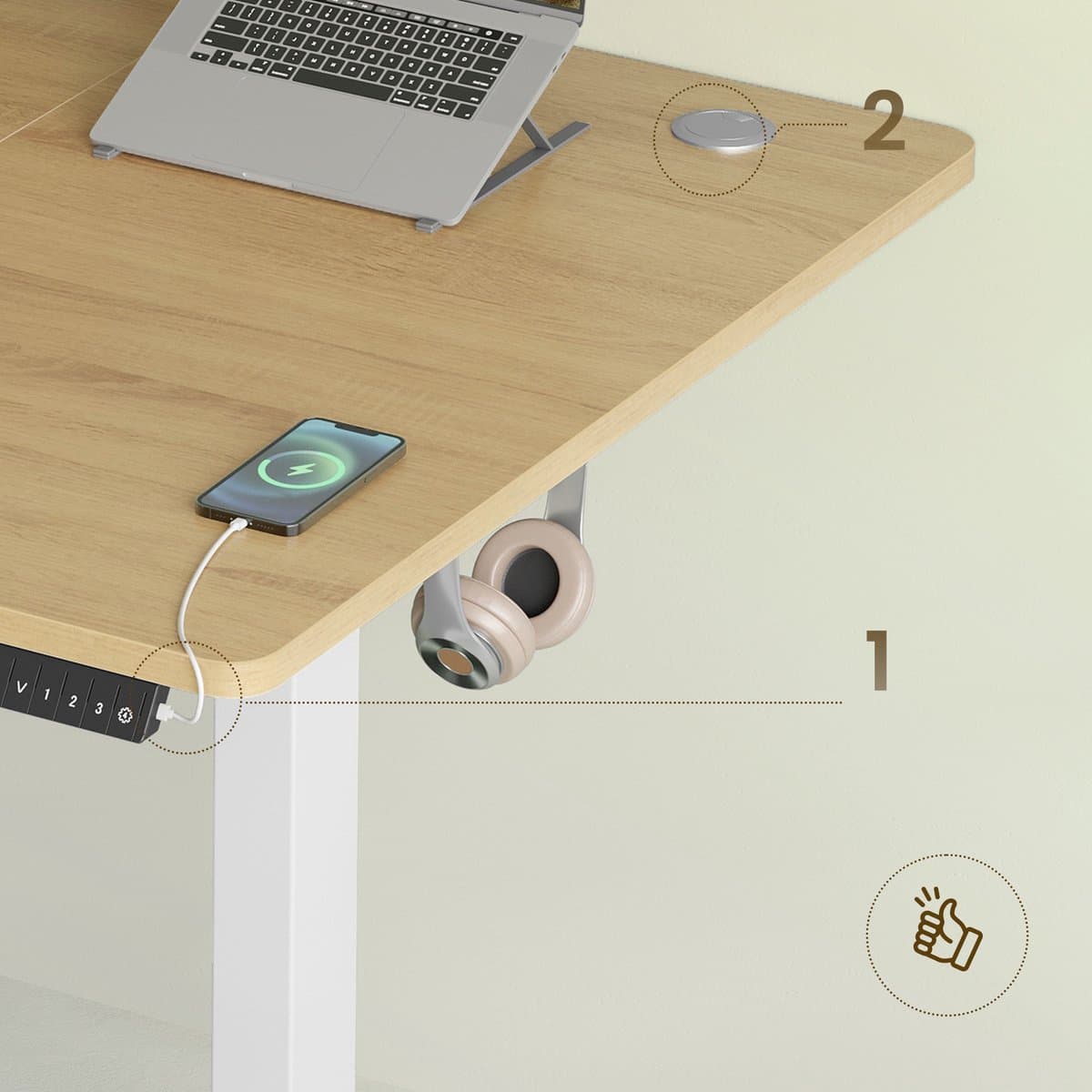 SONGMICS - Zit Sta Bureau - Elektrisch - Traploos in Hoogte Verstelbaar - Met Memoryfunctie en USB-C thumbnail 6