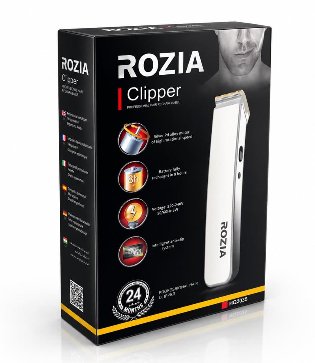 ROZIA HQ203 Professionele Tondeuse – Draadloze Haartrimmer – USB Oplaadbaar – Inclusief 2 Opzetkammen – Haar- en Baardtrimmer voor Mannen – Wit thumbnail 5