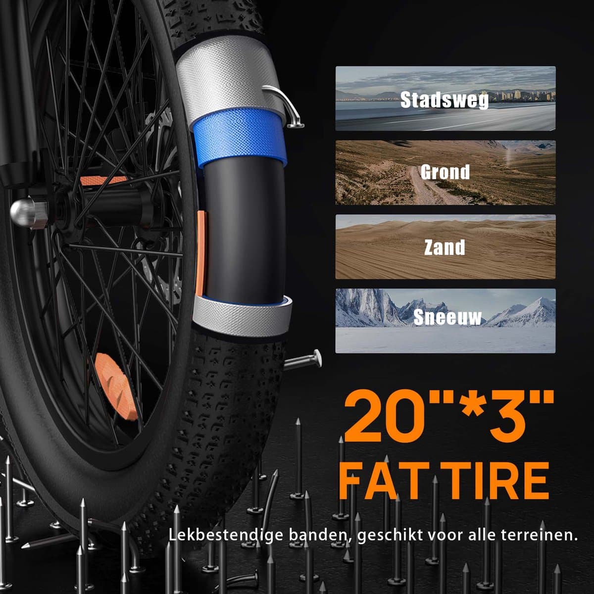 Qekud E20 Elektrische Fiets – 250W - 20 inch Fatbike - 48V 13Ah Accu – 7 versnellingen – Zwart thumbnail 6