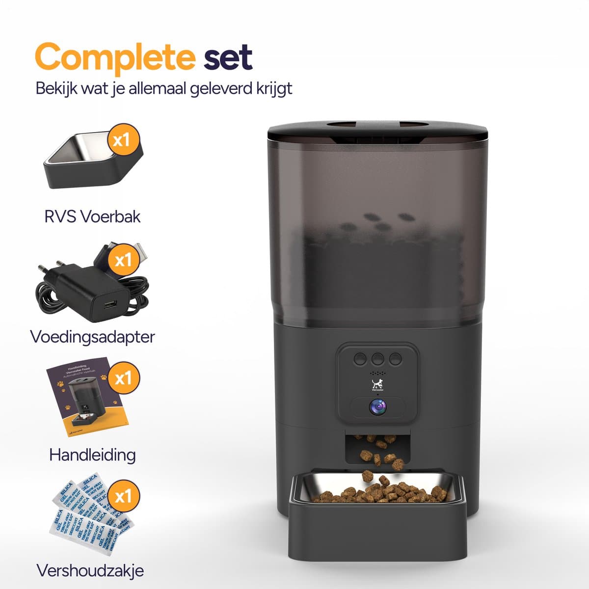 Viervoeter Feed Pro - Automatische Voerbak 6L - HD camera & Audio - Kat en Hond - Voerautomaat met App - Zwart thumbnail 6