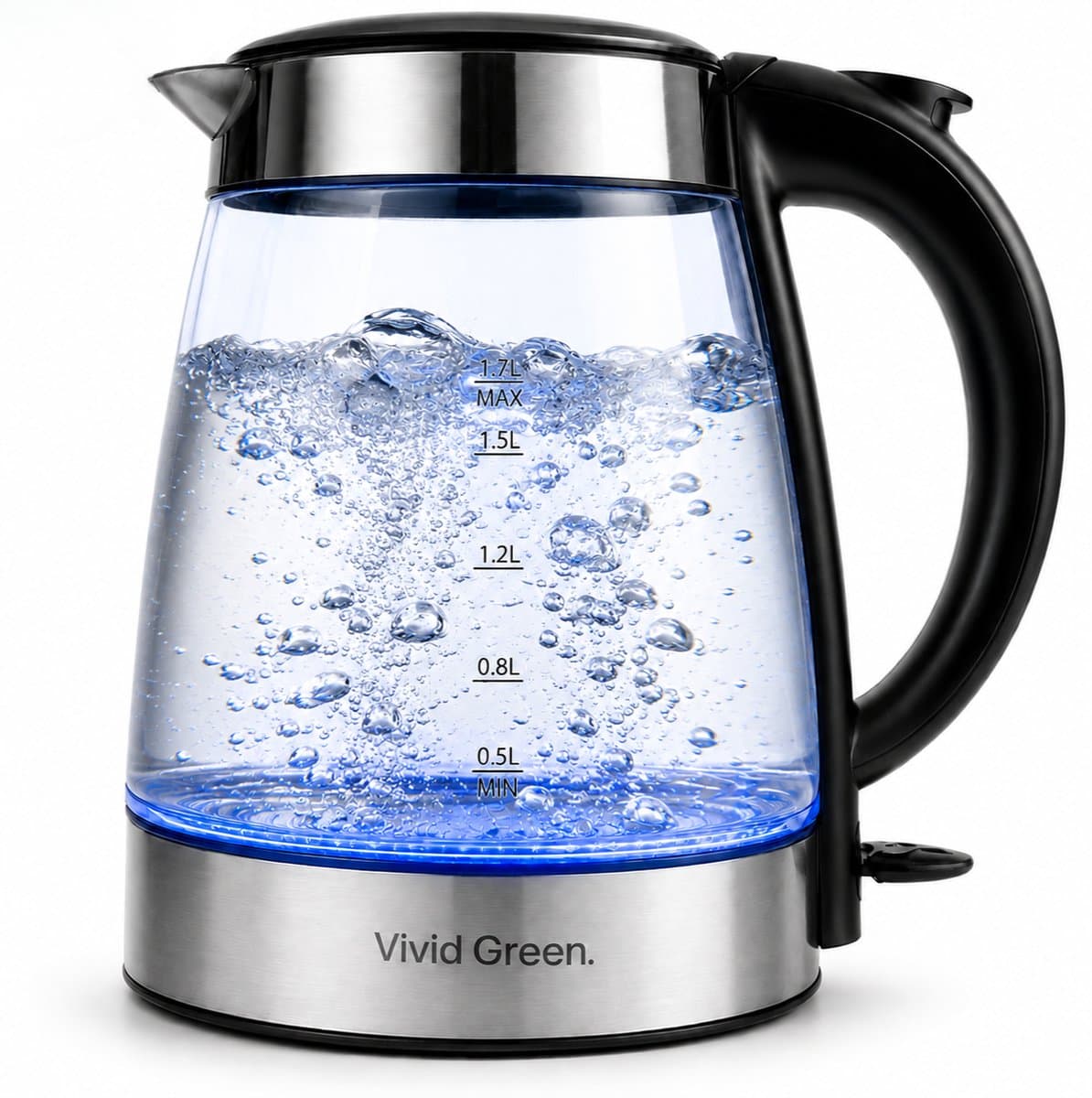 Vivid Green Glazen Waterkoker - 1.7L – 2200W - PFAS-vrij - Kalkfilter - Led Verlichting - Glas - afbeelding 1