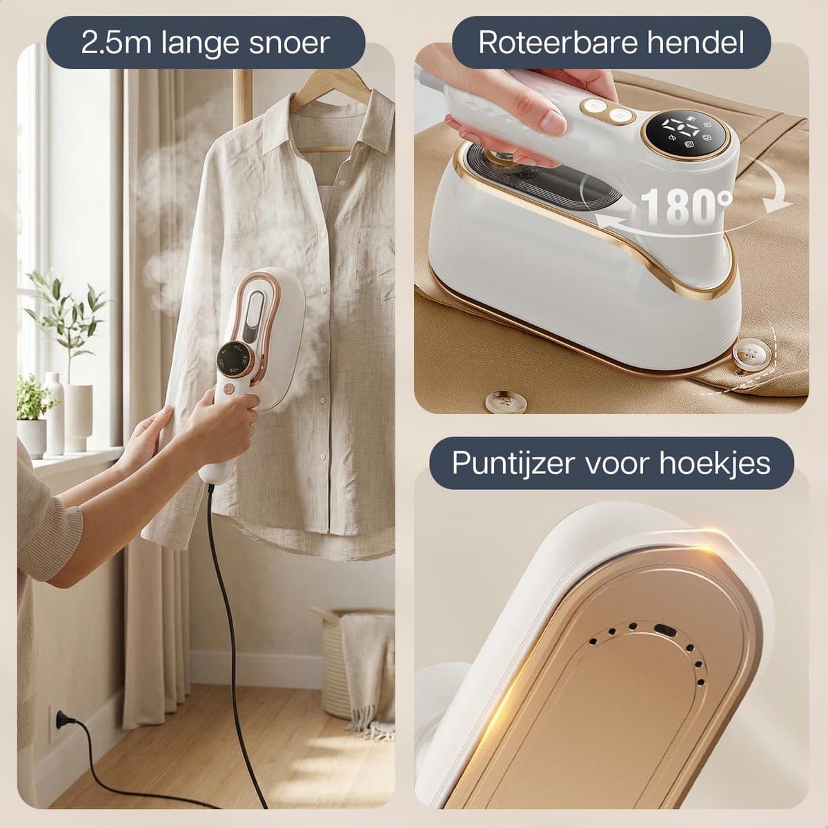 Vaptron glide Kledingstomer Handstomer mini strijkijzer 1300W 2.5M Netsnoer thumbnail 2