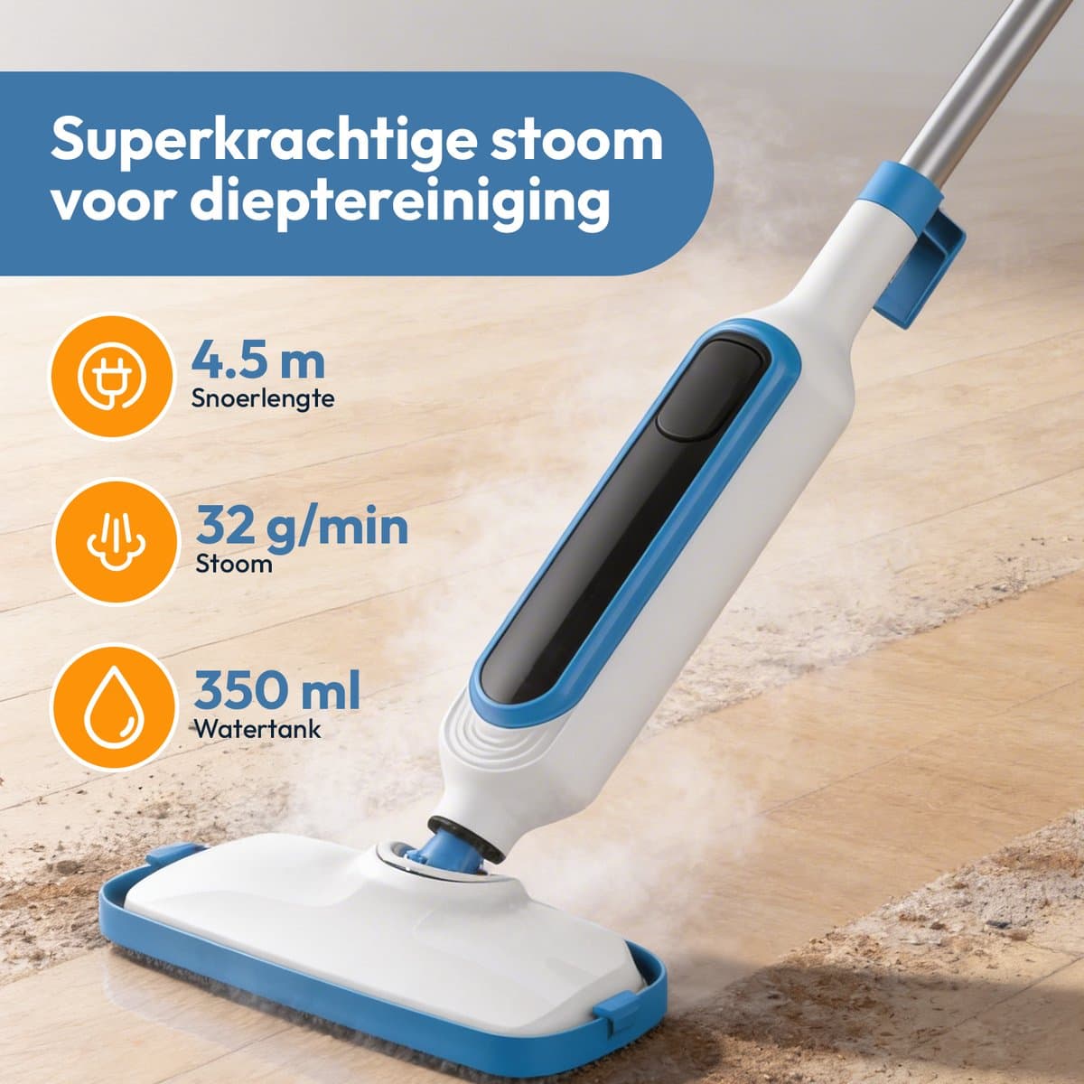 BOLLIT Hoge Druk Stoomreiniger 1300W – 15 in 1 Handstomer & Stoommop – LED Display – Vloerreiniger – Voor Vloeren, Bank, Badkamer, Ramen & Tapijt Reinigen thumbnail 5