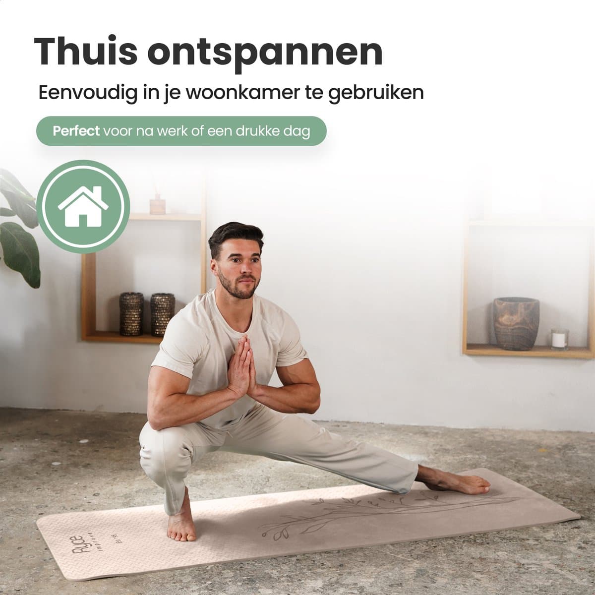Ryce® Improve Yogamat - Pilates - Fitness - Anti Slip - Extra Dik - 183x60x0,6 cm - Zandkleur thumbnail 2
