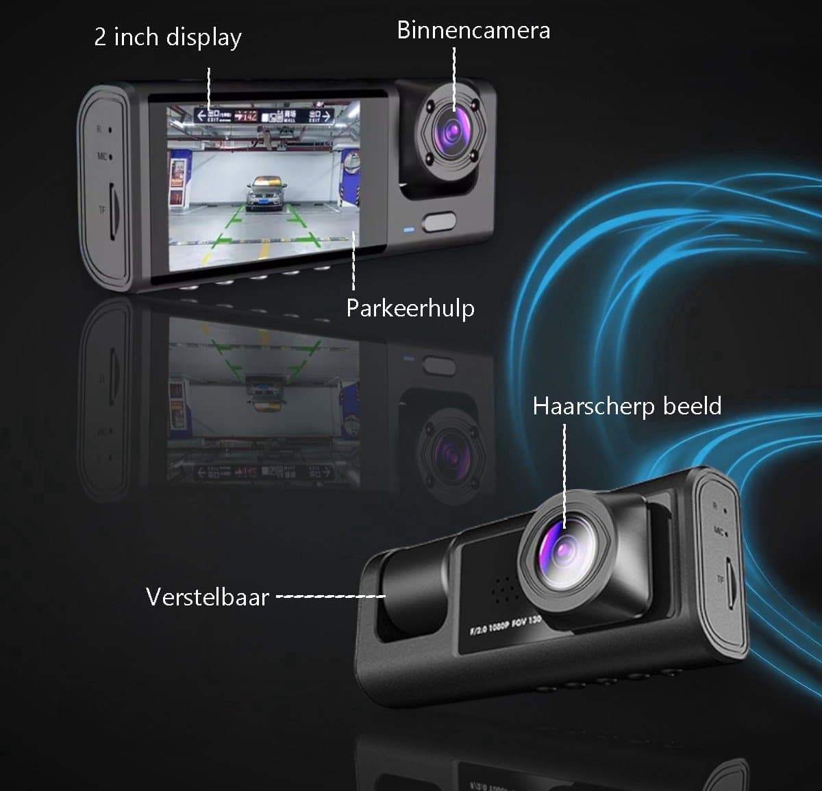 Tech Essentials® Dual Dashcam S1-Wifi Voor Auto - Met Achteruitrijcamera Universeel - Full HD - Met 64GB Micro SD-Kaart - Met Nachtzicht - APP | Voor En Achter thumbnail 4
