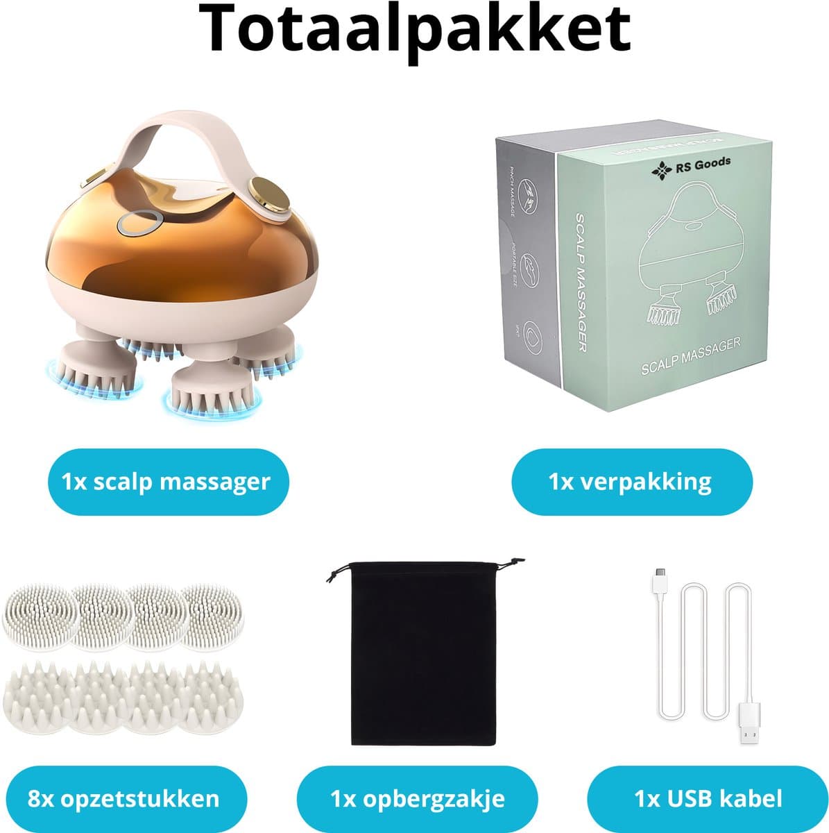 Elektrisch Hoofdmassage Apparaat - Massage Apparaat - Scalp Massager - Hoofdmassage - Massageapparaten - Goud thumbnail 6