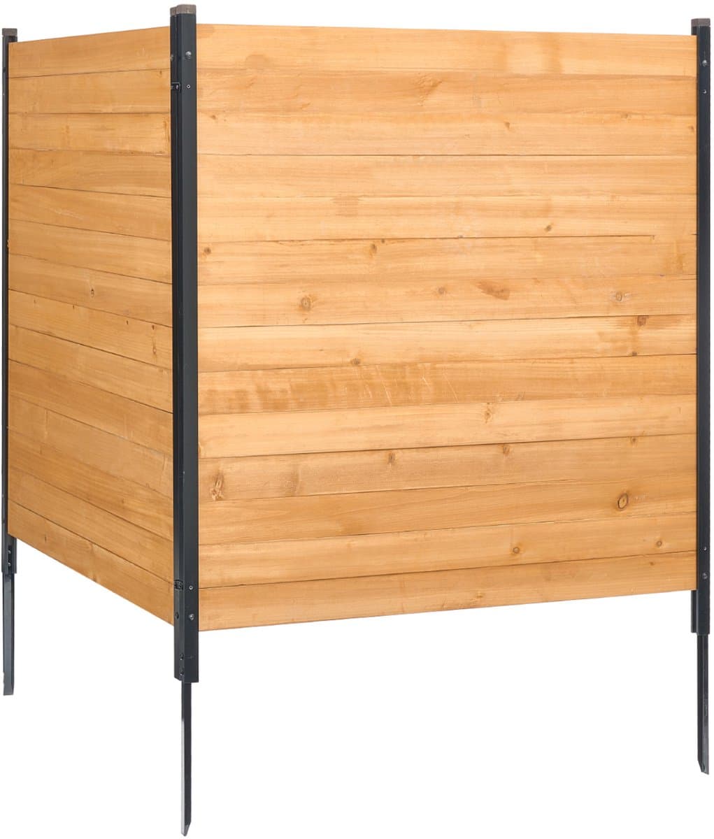 Houten Privacyhekwerk, 1100x982 Mm, 2 Panelen, Lamellenhekwerk voor Airco-Units, Zwembadafscheiding met metalen Palen, Afvalemmerafdekking voor Buiten Als Decoratief Element thumbnail 2