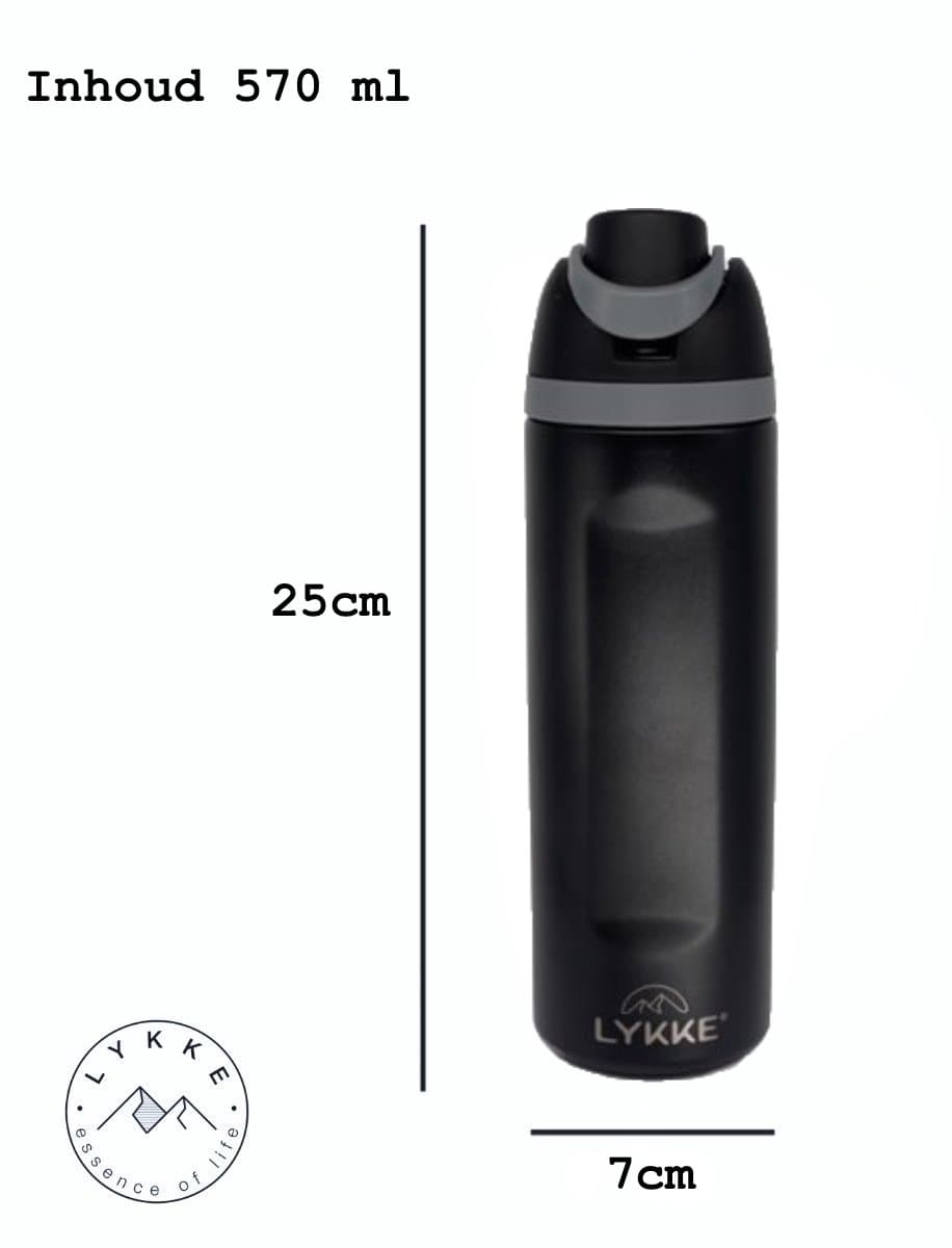 LYKKE® Freesip Lekvrij 3 Laagse Geïsoleerde RVS-fles met rietje voor sport, reizen en school BPA-vrije sportwaterfles, 20 oz, 570 ML, Zwart (Midnight) thumbnail 5